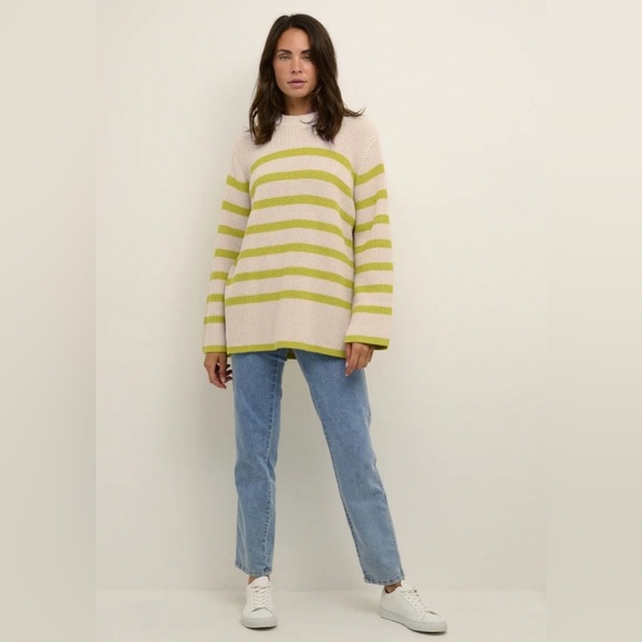 Kaffe KACILLA - Jumper - Cable Knot Oversized sand dollar green stripe/sand xl - Picture 2 of 14